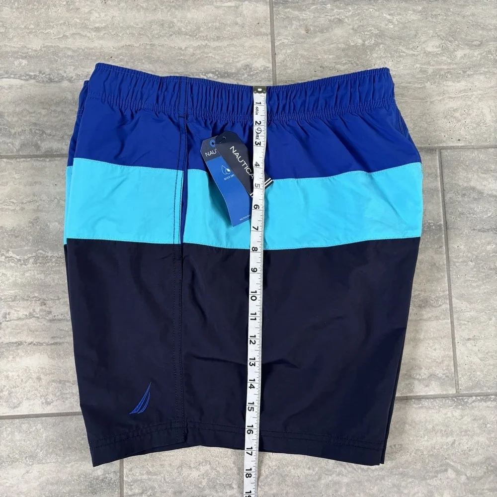 NWT Nautica Men's Swim Trunks XXL  Blue Colorblock Beachwear Linned 6